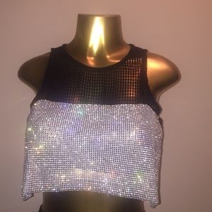 Black fish net rhinestone top